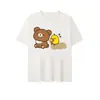 Seda de Leche Forma de Nariz Colección de Pollitos Lindo Rilakkuma y Estampado de Pollito Camiseta Blanca Holgada Cuello Redondo Atuendo de Pareja