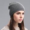 Gorro de invierno, gorro tipo jersey, gorro de lana gruesa, gorro cálido con diamantes de imitación para otoño e invierno, gorro de punto con diamantes de imitación para mujer