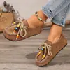 Otoño 2025 Talla Grande Comercio Exterior Casual Nuevos Mocasines para Mujer Transfronterizos Gamuza Con Cordones Punta Redonda Zapatos de Suela Gruesa Retro Bordados