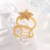 Anillos para Uñas de Circonita de Cobre Transfronterizos, Anillos Exquisitos de Arte para Uñas de Estilo Abierto con Caballo de Mar, Estrella de Mar, Tortuga, Delfín Completamente Incrustados