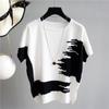 Comércio Exterior Nova Camiseta de Verão com Gola Redonda de Seda Gelada para Mãe Feminina Elegante Solta Fina Manga Curta Malha Top