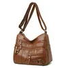 Bolso Nuevo para Mujer Piel Suave Multifuncional Mamá de Mediana Edad Gran Capacidad Bolso de Hombro Cruzado Múltiples Bolsillos Texturizado Bolso para Mujer