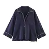 Camisa Feminina Elegante de Manga Longa com Blocos de Cor e Gola Lapela, Estilo Europeu e Americano, Nova Moda 2026, Atacado 2820813