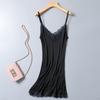Camisola de Seda Tricotada Sexy com Decote V e Renda Midi Base Saia Vestido de Noite Versátil Anágua Interna