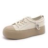 Zapatos Blancos de Cuero Genuino con Suela Gruesa para Mujer, Nuevo Estilo Otoño Versátiles Casuales Color Galleta, Zapatos de Pan para Mujer, Etiqueta de Taza de Té con Leche