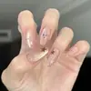 Hailey Pequena Lâmpada Feita à Mão Unha Usável Olho de Gato Amêndoa Manicure Amarelo Preto Pele Gigante Branco Branco Leitoso Gradiente Patch de Unha