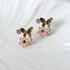 Aretes de Mariposa Esmaltados Vintage Estilo Hong Kong para Mujer Verano Aretes Únicos de Alta Gama Aretes de Botón Delicados con Flores Dulces