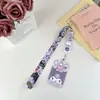 Cordão retrátil de desenho animado com fivela de puxar fácil, conjunto de cartões no atacado, corda longa para pescoço, crachá ajustável Sanrio cabeça grande