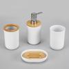 Tampa de bambu banheiro lavagem plástico quatro peças conjunto fábrica atacado vaso sanitário rack de armazenamento porta escova de dentes conjunto de quatro peças