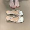 Elegantes y de Alta Gama Sandalias Cuadradas Abiertas de Tacón Grueso con Lazo y Falda para Mujer de Verano