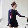 Traje de baño talla grande para mujer, falda conservadora, falda dividida, manga larga, cubre abdomen delgado, para aguas termales, deportes, chica rellenita, traje de buceo