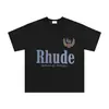 Marca de Nicho de Moda Rhude Verano Nueva Bandera de Corona Streetwear Retro Holgada Camiseta de Cuello Redondo de Manga Corta para Hombres y Mujeres