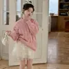 Conjunto de suéter de pele de mink para meninas, nova coleção outono 2026, malha da moda estilo coreano, roupas infantis, saia curta