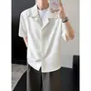 Camisa de Manga Corta a Rayas de Dos Piezas Falsas de Gama Alta Estilo Americano para Hombre, Marca de Moda, Camisa Limpia y Única de Corte Ajustado para Hombre