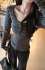 Camiseta de Manga Larga a Rayas con Cuello en U de Moda Estilo Coreano para Mujer, Ajustada, Nueva de Otoño 2026