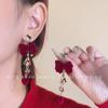 Brincos de árvore de Natal cravejados de diamantes laço de flanela vermelha brincos longos brincos clipes de orelha Natal enviar namoradas atacado