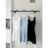 Vestido Chaleco de Punto sin Mangas Blanco Hielo de Seda para Primavera y Verano Nuevo de Fairyjiang con Falda de Tirantes Línea A que Ceñe la Cintura
