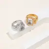 Anillo de Acero Inoxidable con Baño de Oro de 18 Quilates, Cuadrado con Textura Profunda, Joyería de Moda de Venta Caliente Transfronteriza, Joyería para Mujeres