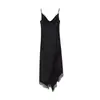 Roupas Europeias e Americanas Femininas Transfronteiriças, Moda Popular de Venda Quente no Aliexpress Vestido de Renda com Textura de Cetim de Seda