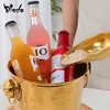 Cubo de Hielo de Acero Inoxidable 201, Cubo de Hielo Pequeño Portátil, Cubo Redondo Espesado para Champagne, Cubo de Vino para Bar, Cubo de Cerveza para KTV