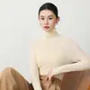 Camada base de lã fina com gola alta para mulheres, suéter fino de malha canelada, suéter de gola alta slim fit para outono e inverno, suéter interno