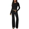 Conjunto de pantalones de pierna ancha de manga larga de seda brillante, hecho a medida, transfronterizo de Amazon europeo y americano, atuendo casual de dos piezas ajustado para mujer