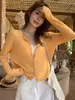 Cardigan de Tricô Limon Limão Chá Verde 10% Mohair para o Dia a Dia de Alta Qualidade Simples Emagrecedor Versátil para Mulheres