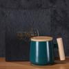 Taza de cerámica con mango de madera nórdico 1314 para pareja con tapa, cuchara, taza de café, taza de agua, regalo publicitario con logotipo
