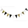 Festa de Aniversário Cena Fantasia Suprimentos Decoração de Festa Bandeira Triângulo Preto e Branco Dourado Faixa de Bandeira