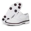 Sapatos de golfe brancos de luxo para homens com cadarços de gravação fixa, sapatos esportivos de competição profissionais para homens, tamanhos grandes 454647