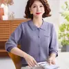 Cárdigan de punto de principios de otoño para madre 2026 nuevo y elegante para mujeres de mediana edad y mayores con solapa adornada con pedrería, top de manga larga, chaqueta ligera