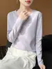 Camiseta Base de Cuello Redondo y Manga Larga de Nuevo Estilo para Primavera y Otoño para Mujer, Simple y Versátil, Top Camiseta de Color Sólido Ajustado, Ropa Interior Elegante