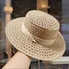 Sombrero Plano de Paja Estilo Old Money Estilo Francés para Mujer, Sombrero de Sol para Vacaciones de Verano en la Playa, Fedora Hueco Transpirable