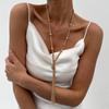 Collar de Cadena Metálica con Borla Anudada Estilo Ins Moda Transfronteriza Europea y Americana Collar Largo Personalizado con Cuentas de Bola Ccb para Mujer