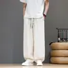 Calça masculina de perna larga, plus size, secagem rápida, casual, seda gelada, novo estilo chinês, fina e respirável para o verão, perna reta, moderna e de corte solto