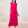 Vestido Plissado Transfronteiriço Nova Estação Europeia Moda de Alto Padrão Elegante Costura de Franja Sem Mangas Gola Redonda Vestido Justo