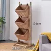 Prateleira Dobrável de Madeira Maciça para Lanches, Estante Simples de Livros e Jornais para Quarto e Sala de Estar, Cesta de Armazenamento de Rattan de Múltiplas Camadas de Chão