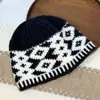 Coreia do Sul Novo Chapéu de Lã Vintage Casal Outono e Inverno Designer Padrão Diamante Cor-combinando Quente Chapéu de Malha Chapéu Frio