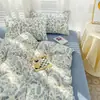 Juego de cuatro piezas de algodón y lino lavado grado A para maternidad e infancia, ropa de cama de gasa de doble capa estilo floral vintage, juego de 3 piezas para dormitorios de estudiantes