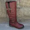 Nuevas botas de mujer para otoño e invierno, populares botas de montar europeas y americanas de punta redonda, tacón bajo, con hebilla de cinturón, cómodas botas largas, talla grande
