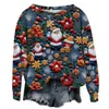 Popular Sudadera Nueva de Otoño e Invierno Transfronteriza Europea y Americana Estampada en 3D para Mujer Navideña Callejera de Moda con Cuello Redondo y Hombro Derecho