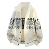 2026 Otoño/Invierno Transfronterizo Nuevo Suéter de Punto Jacquard Holgado con Cuello Alto para Hombre Moda Juvenil Chaqueta Cárdigan Casual