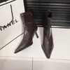 Botines de Tacón Alto con Punta Negra Estilo Coreano para Mujer 2026 Elegantes Botines Delgados Elásticos Adelgazantes de Otoño/Invierno Botines Pequeños Elegantes