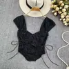 Top Tubinho de Renda Curto com Manga Curta tipo Asa de Borboleta, Alça Interna, Colete, Roupa de Verão para Usar por Cima, Sexy, Doce, Menina Quente, Top com Alça de Espinha de Peixe para Mulheres