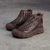 Botas Femininas Curtas Jiezhou 2025 Estilo Novo de Inverno, Couro Bovino de Primeira Camada, Tecelagem Manual Retrô, São Confortáveis, Casuais, Modernas e Versáteis