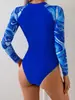 Traje de baño de una pieza conservador transfronterizo 2026 para mujer, Sexy ajustado de manga larga con cremallera Triángulo Atlético Traje de baño Bikini de playa
