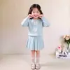 Conjunto de Falda Plisada de Punto para Niña, Vestido Estilo Universitario de Primavera y Otoño para Bebé, Conjunto de Dos Piezas con Suéter de Lazo para Niños Pequeños