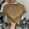 Camiseta de Manga Corta de Algodón Puro Gris de Gama Alta para Mujer, Cuello Redondo de Corte Ajustado, Nuevo Estilo Verano 2026, Top Base Adelgazante