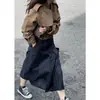 Falda midi de mujer de estilo japonés con rayas verticales, cintura alta y un elegante diseño inspirado en Yamamoto, falda midi vintage de línea A