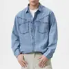 Roupas Masculinas Fengshe / Artesanato patchwork retrô japonês, camisa jeans de corte tridimensional para homens, solta, camisa casual de luxo leve